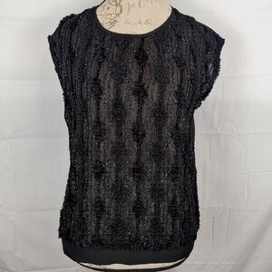 Collective Concepts Textured Black Sleeveless Blouse With Metallic Accents Sz XS